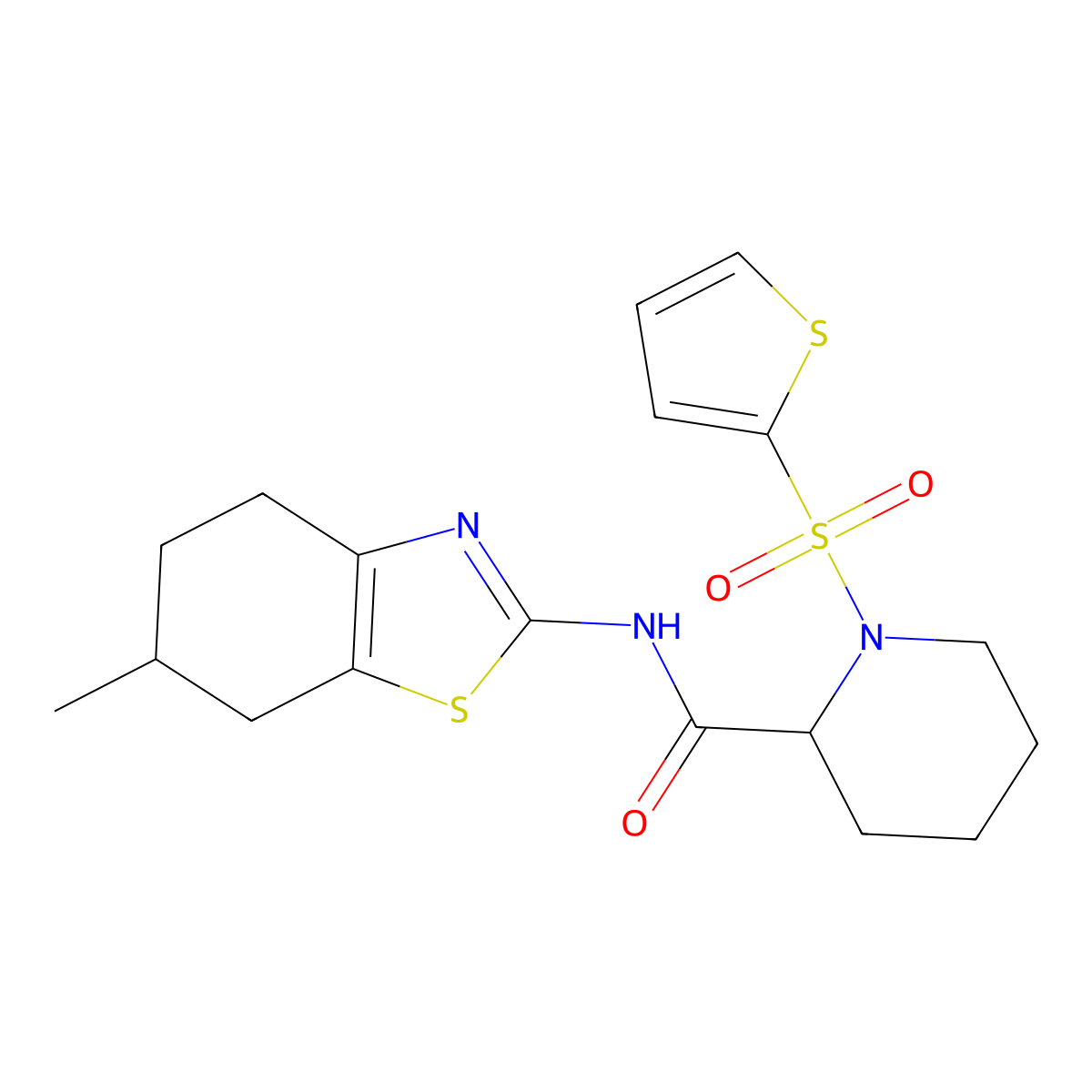 N-(4,5,6,7-Tetrahydro-6-methyl-2-benzothiazolyl)-1-(2-thienylsulfonyl)-2-piperidinecarboxamide molecular structure, CAS 1097616-56-2