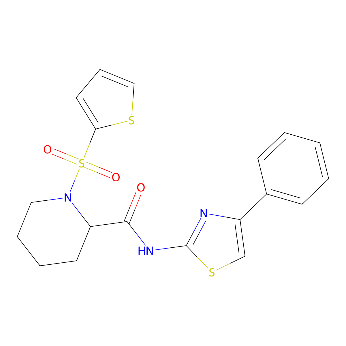 N-(4-phenylthiazol-2-yl)-1-(thiophen-2-ylsulfonyl)piperidine-2-carboxamide molecular structure, CAS 1097616-59-5