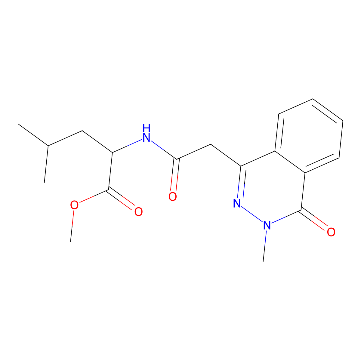 (S)-methyl 4-methyl-2-(2-(3-methyl-4-oxo-3,4-dihydrophthalazin-1-yl)acetamido)pentanoate molecular structure, CAS 1097616-73-3