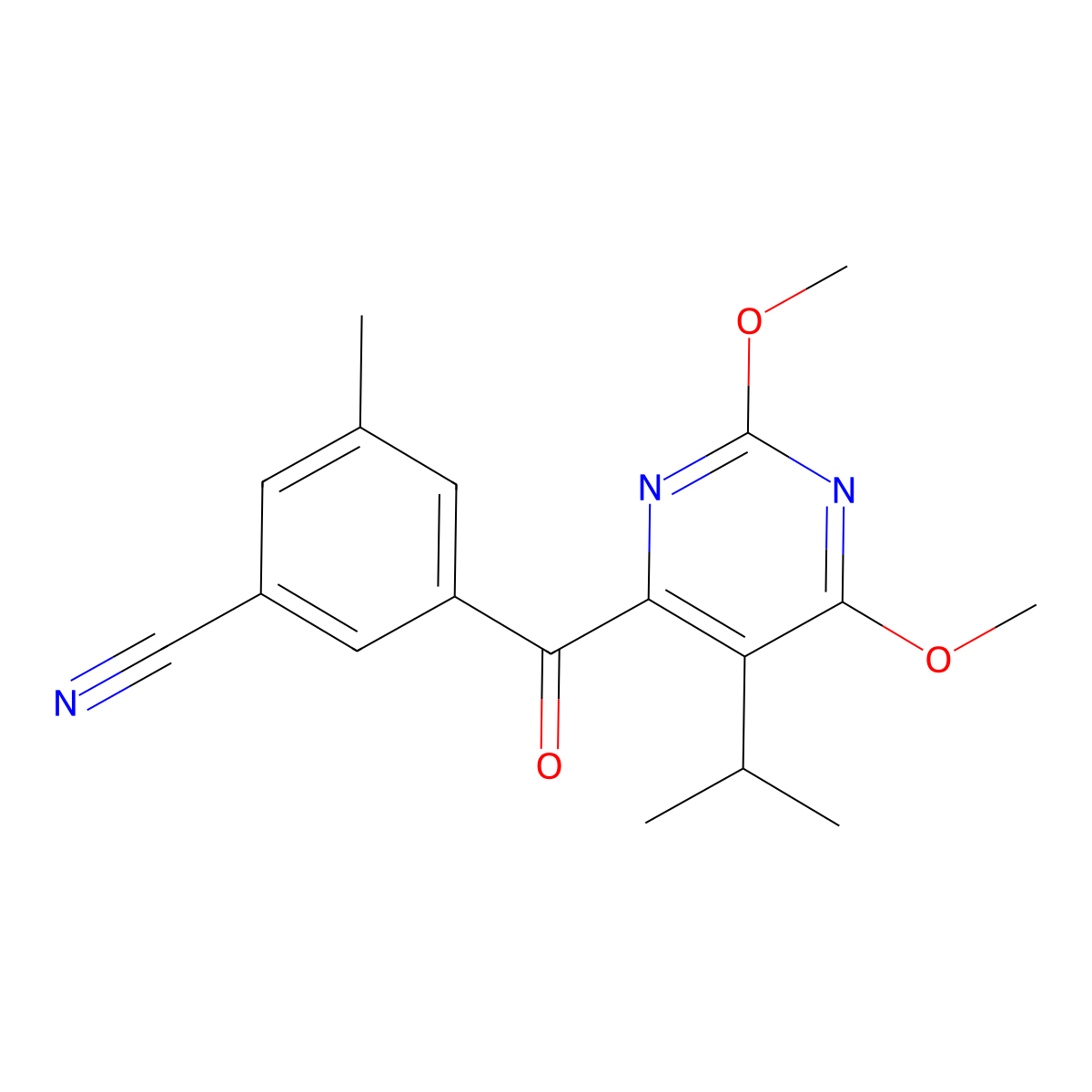 3-(5-Isopropyl-2,6-dimethoxypyrimidine-4-carbonyl)-5-methylbenzonitrile molecular structure, CAS 1097628-99-3