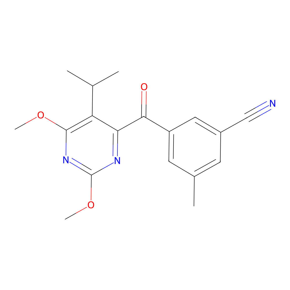 3-(5-Isopropyl-2,6-dimethoxypyrimidine-4-carbonyl)-5-methylbenzonitrile molecular structure, CAS 1097628-99-3