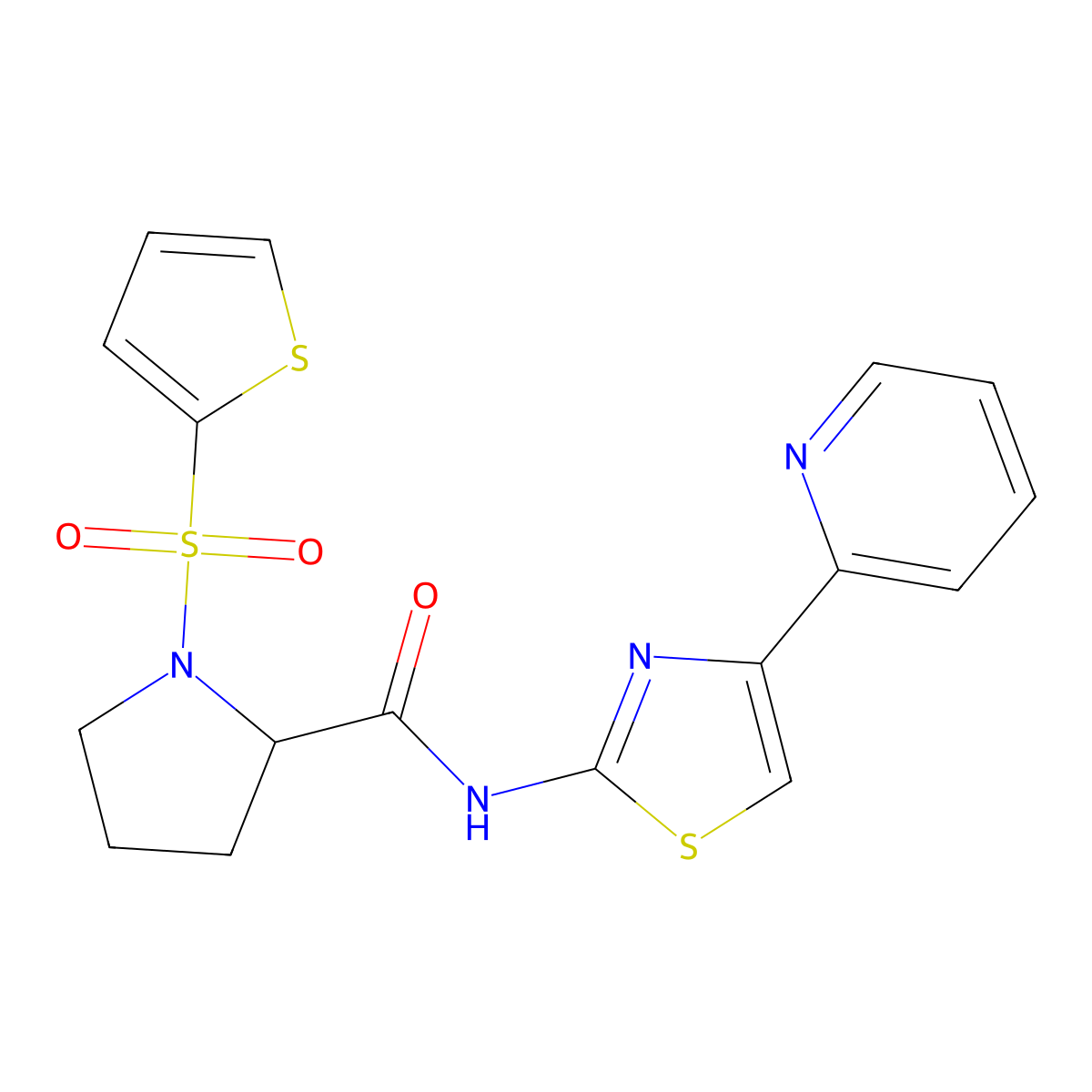 N-[4-(pyridin-2-yl)-1,3-thiazol-2-yl]-1-(thiophene-2-sulfonyl)pyrrolidine-2-carboxamide molecular structure, CAS 1097638-46-4