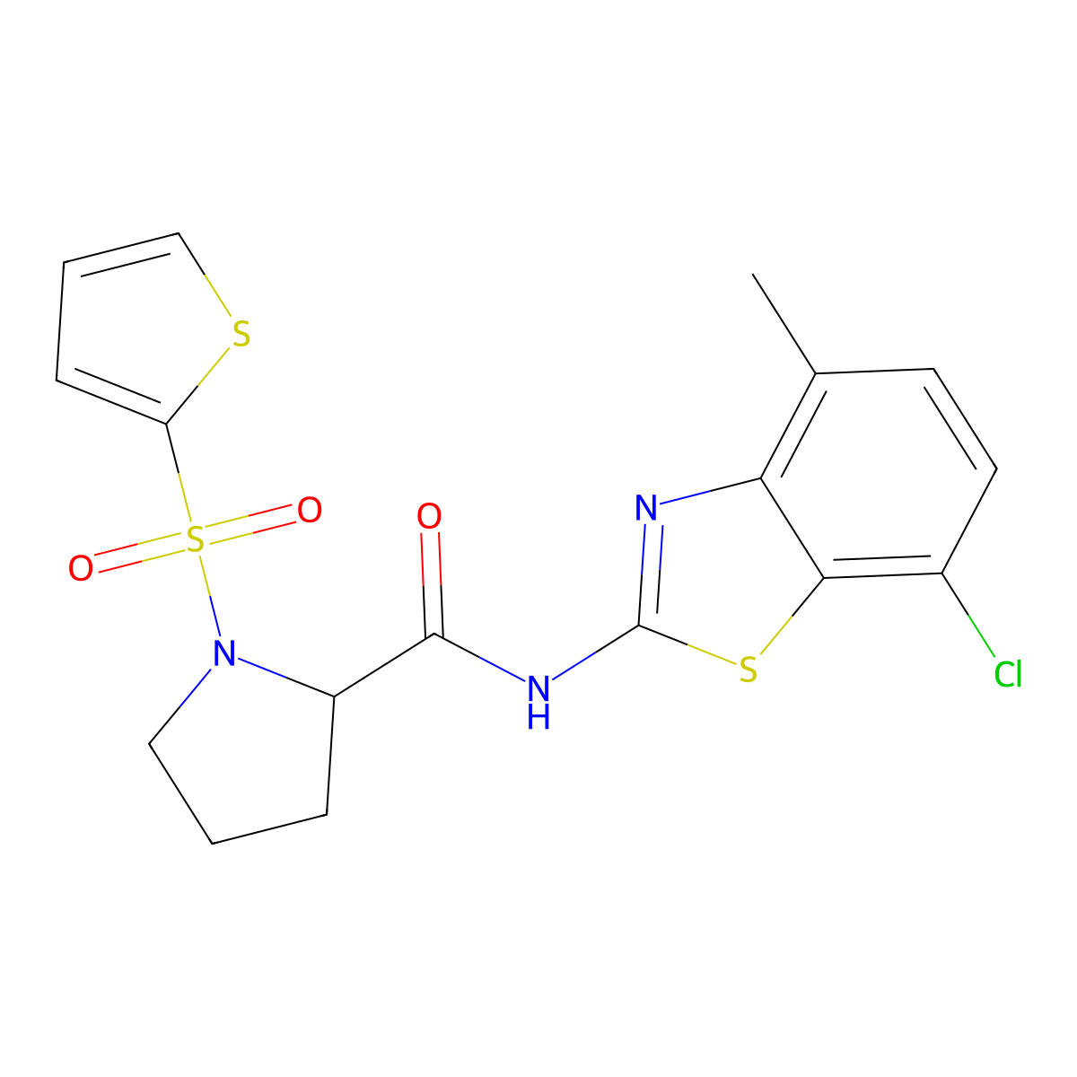 N-(7-chloro-4-methylbenzo[d]thiazol-2-yl)-1-(thiophen-2-ylsulfonyl)pyrrolidine-2-carboxamide molecular structure, CAS 1097638-87-3