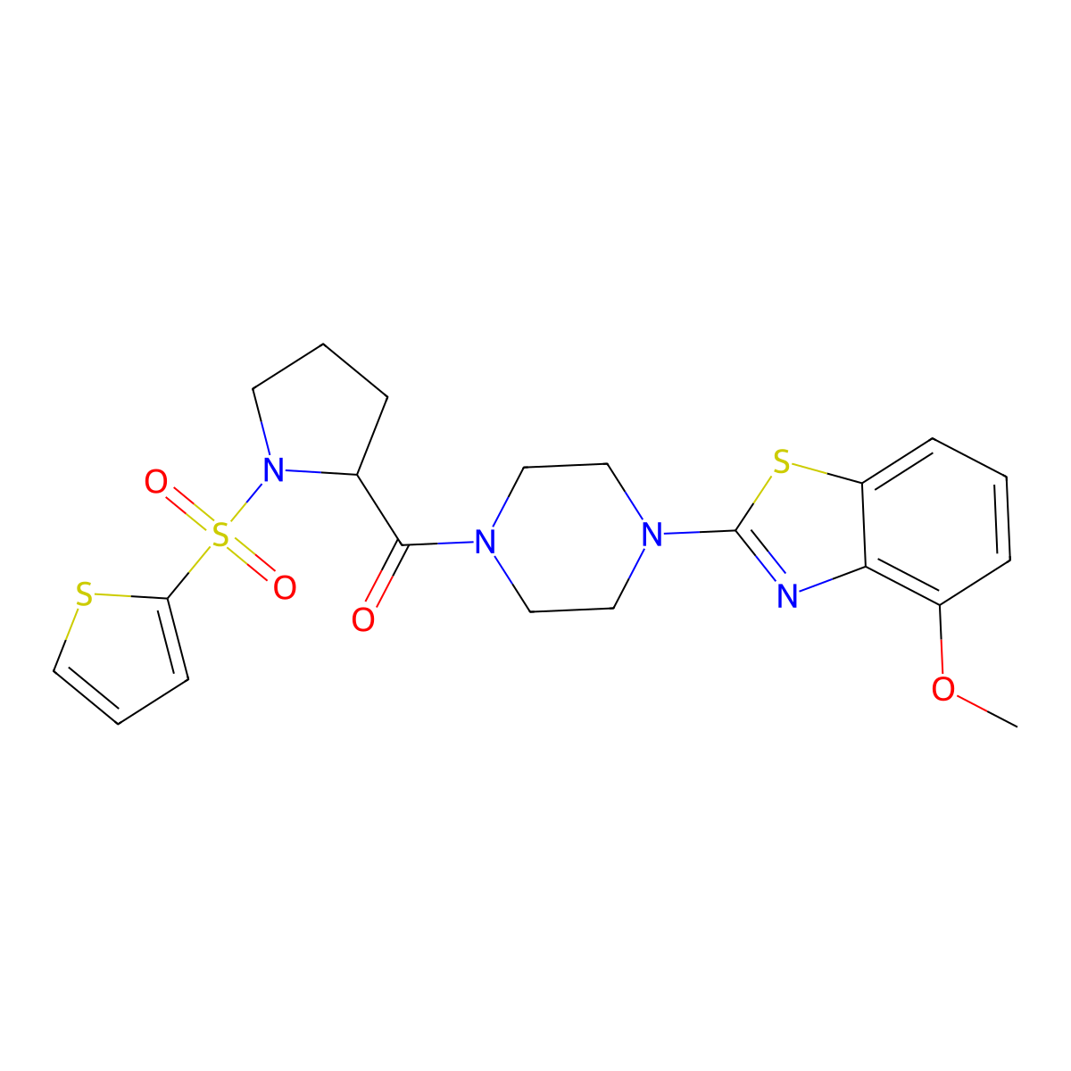 (4-(4-Methoxybenzo[d]thiazol-2-yl)piperazin-1-yl)(1-(thiophen-2-ylsulfonyl)pyrrolidin-2-yl)methanone molecular structure, CAS 1097638-90-8