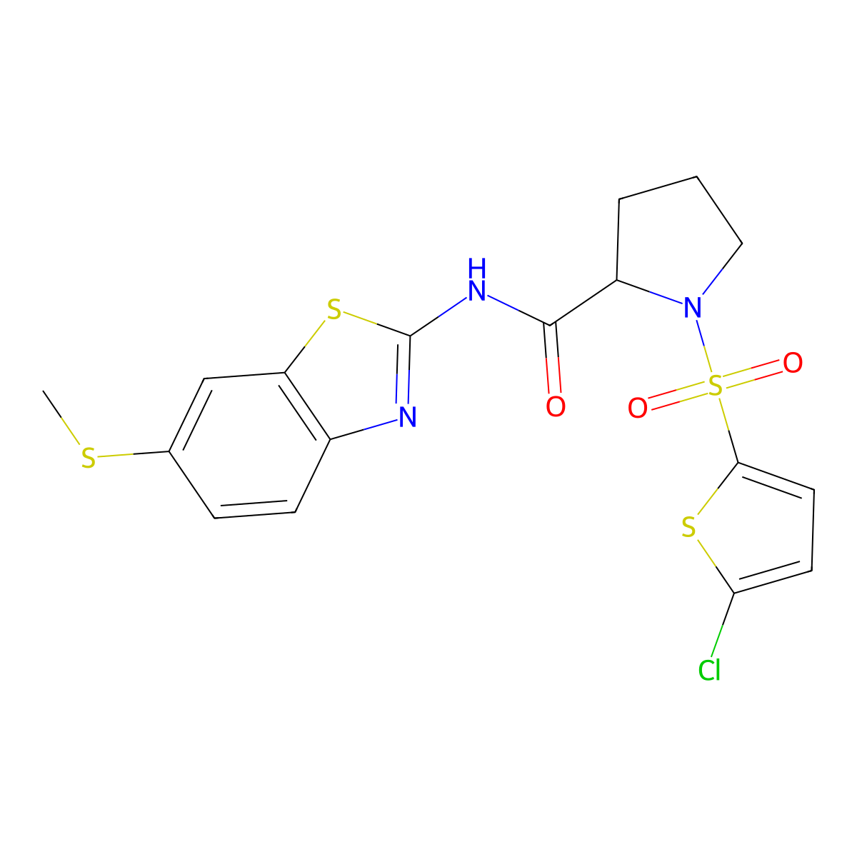 1-((5-chlorothiophen-2-yl)sulfonyl)-N-(6-(methylthio)benzo[d]thiazol-2-yl)pyrrolidine-2-carboxamide molecular structure, CAS 1097639-01-4