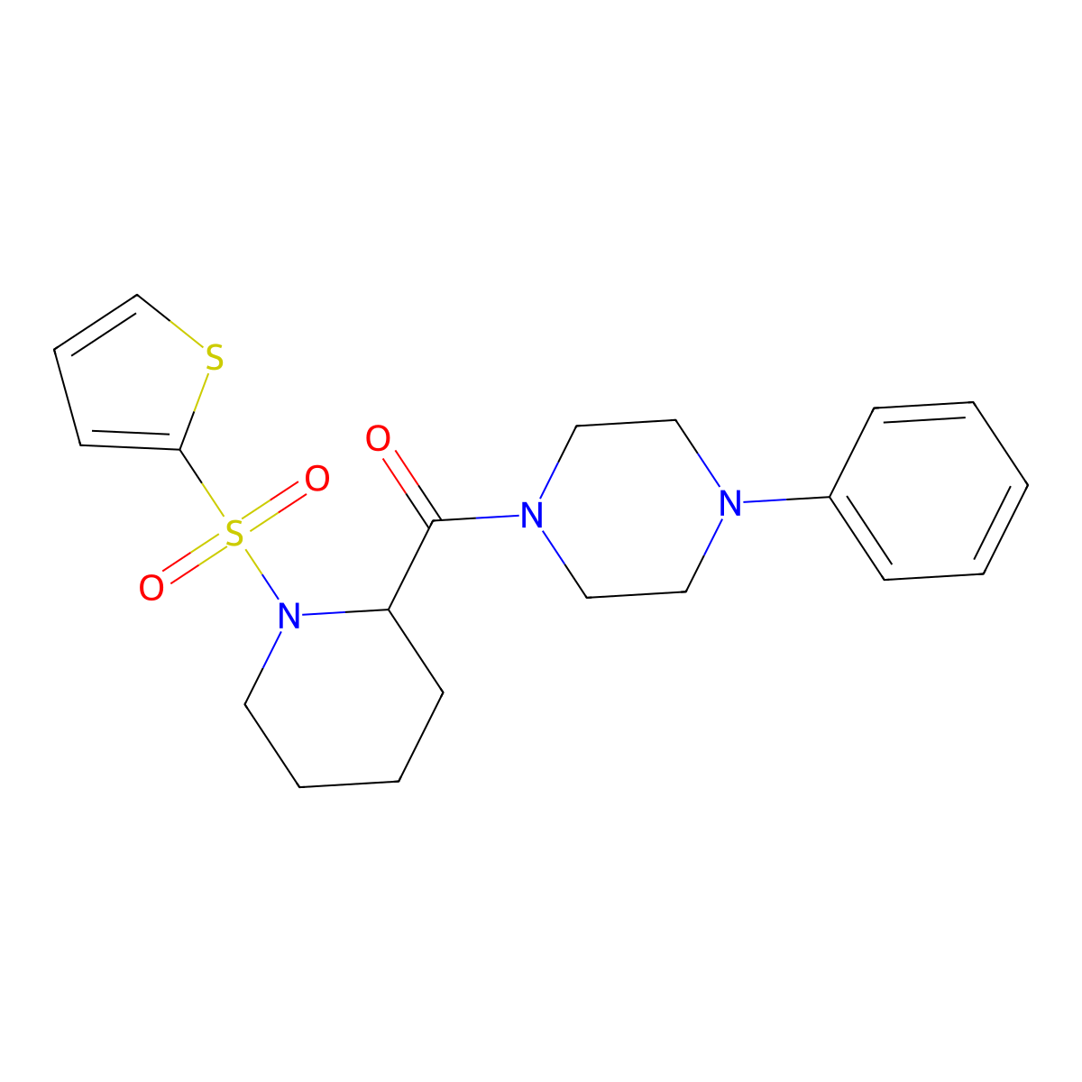 (4-Phenylpiperazin-1-yl)(1-(thiophen-2-ylsulfonyl)piperidin-2-yl)methanone molecular structure, CAS 1097639-28-5