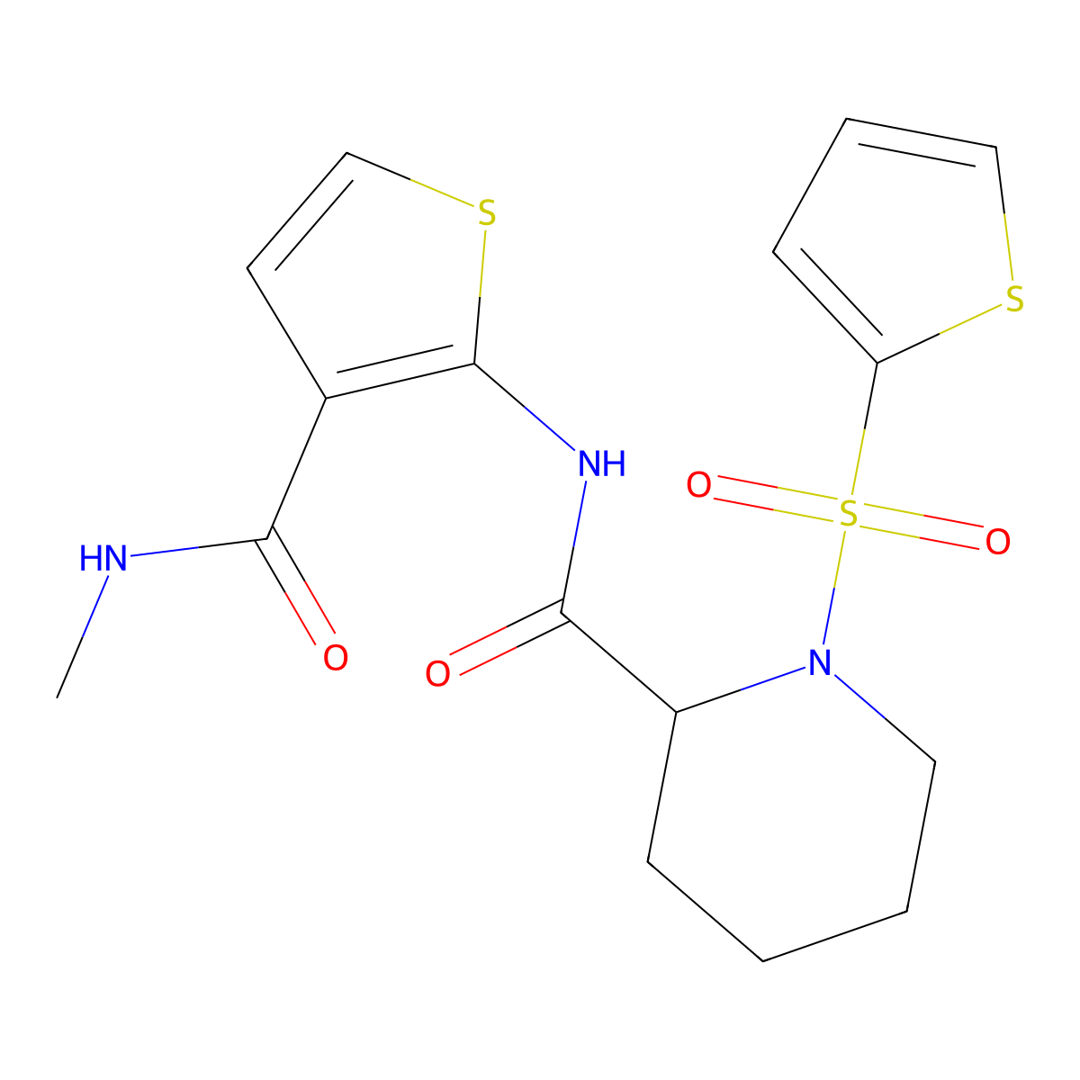 N-(3-(methylcarbamoyl)thiophen-2-yl)-1-(thiophen-2-ylsulfonyl)piperidine-2-carboxamide molecular structure, CAS 1097639-29-6
