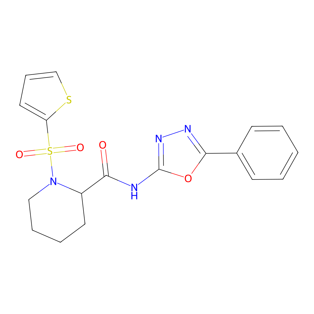 N-(5-phenyl-1,3,4-oxadiazol-2-yl)-1-(thiophen-2-ylsulfonyl)piperidine-2-carboxamide molecular structure, CAS 1097639-30-9