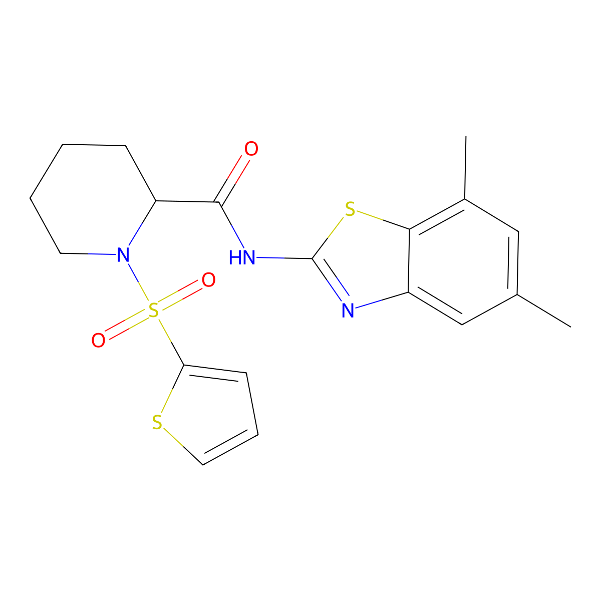 N-(5,7-dimethyl-1,3-benzothiazol-2-yl)-1-(thiophene-2-sulfonyl)piperidine-2-carboxamide molecular structure, CAS 1097639-34-3