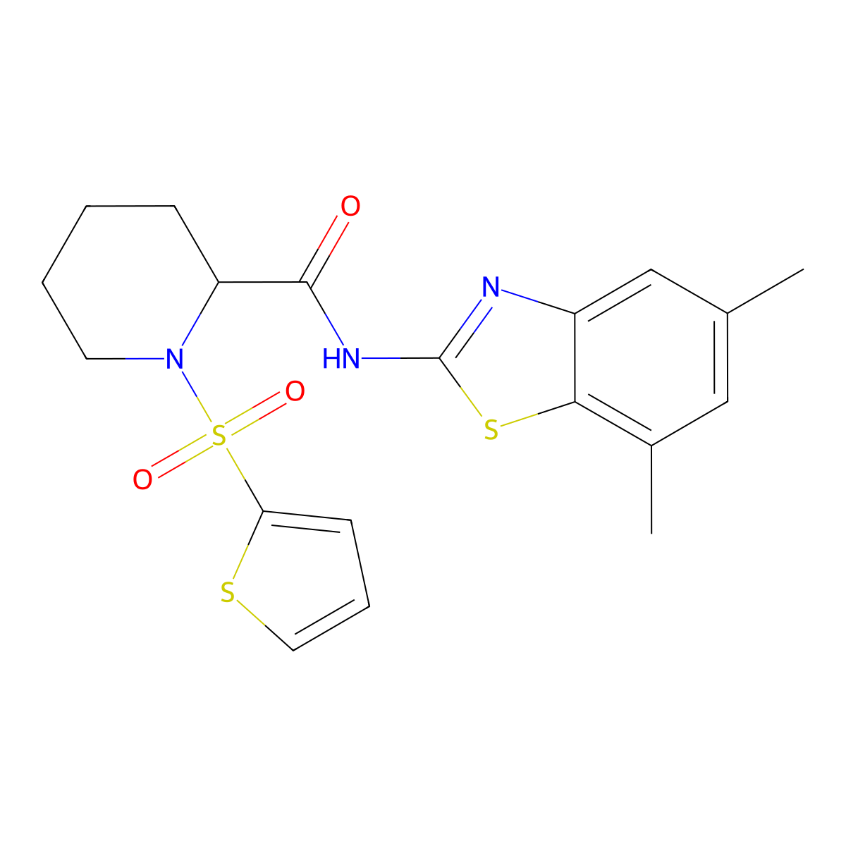 N-(5,7-dimethyl-1,3-benzothiazol-2-yl)-1-(thiophene-2-sulfonyl)piperidine-2-carboxamide molecular structure, CAS 1097639-34-3