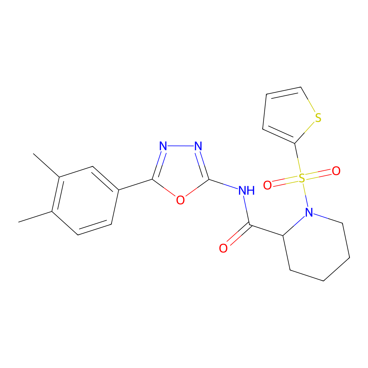 N-(5-(3,4-dimethylphenyl)-1,3,4-oxadiazol-2-yl)-1-(thiophen-2-ylsulfonyl)piperidine-2-carboxamide molecular structure, CAS 1097645-43-6