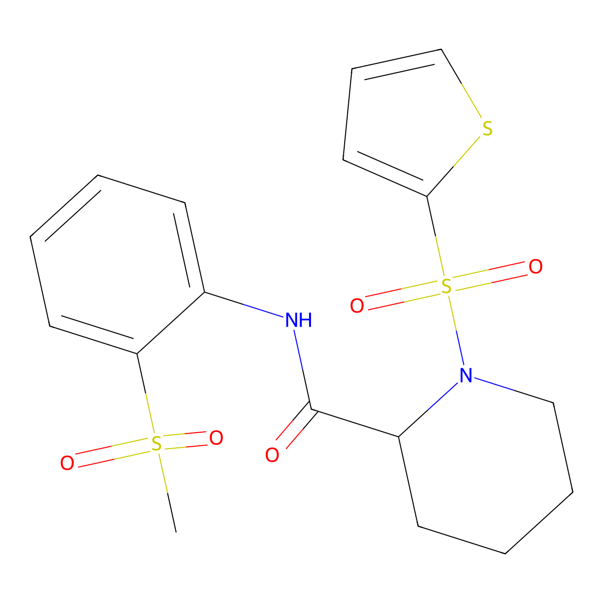 N-(2-(methylsulfonyl)phenyl)-1-(thiophen-2-ylsulfonyl)piperidine-2-carboxamide molecular structure, CAS 1097645-48-1