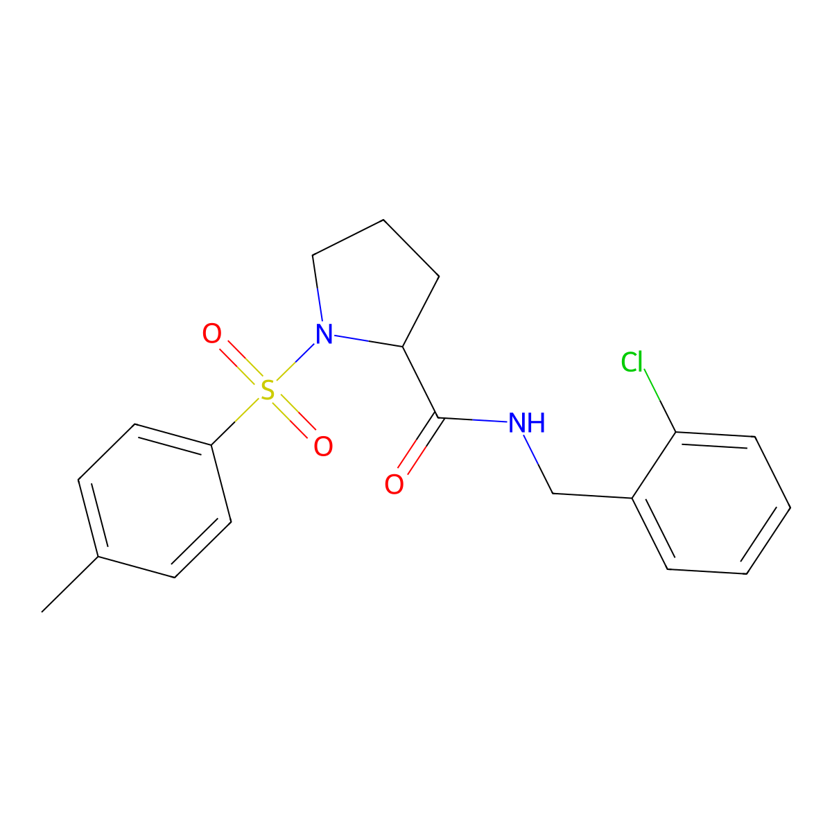 1-(Toluene-4-sulfonyl)-pyrrolidine-2-carboxylic acid 2-chloro-benzylamide molecular structure, CAS 1097646-36-0