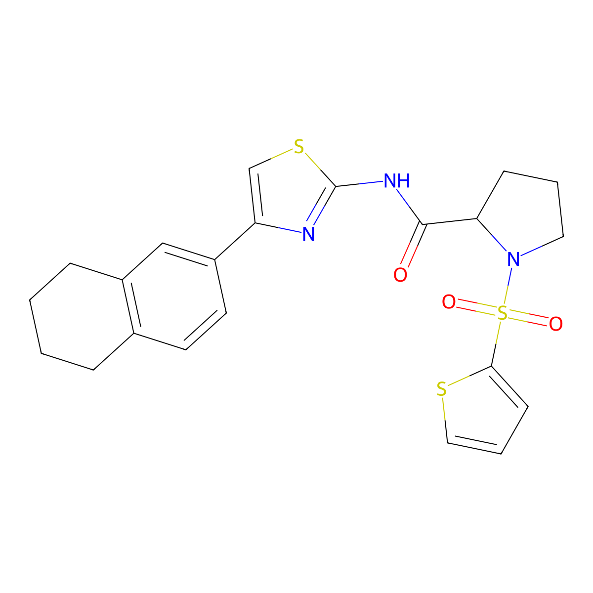 N-(4-(5,6,7,8-tetrahydronaphthalen-2-yl)thiazol-2-yl)-1-(thiophen-2-ylsulfonyl)pyrrolidine-2-carboxamide molecular structure, CAS 1097651-48-3