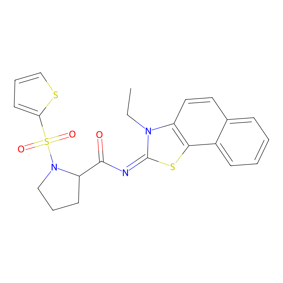 (E)-N-(3-ethylnaphtho[2,1-d]thiazol-2(3H)-ylidene)-1-(thiophen-2-ylsulfonyl)pyrrolidine-2-carboxamide molecular structure, CAS 1097651-53-0