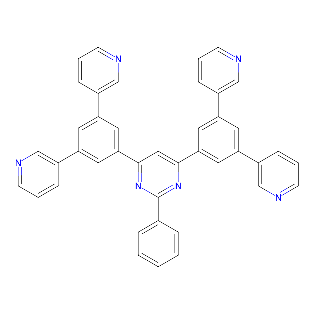 4,6-Bis(3,5-di(pyridin-3-yl)phenyl)-2-phenylpyrimidine molecular structure, CAS 1097652-82-8