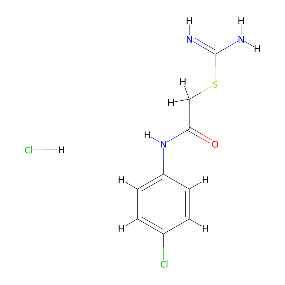 2-(carbamimidoylsulfanyl)-N-(4-chlorophenyl)acetamide hydrochloride molecular structure, CAS 1097683-47-0