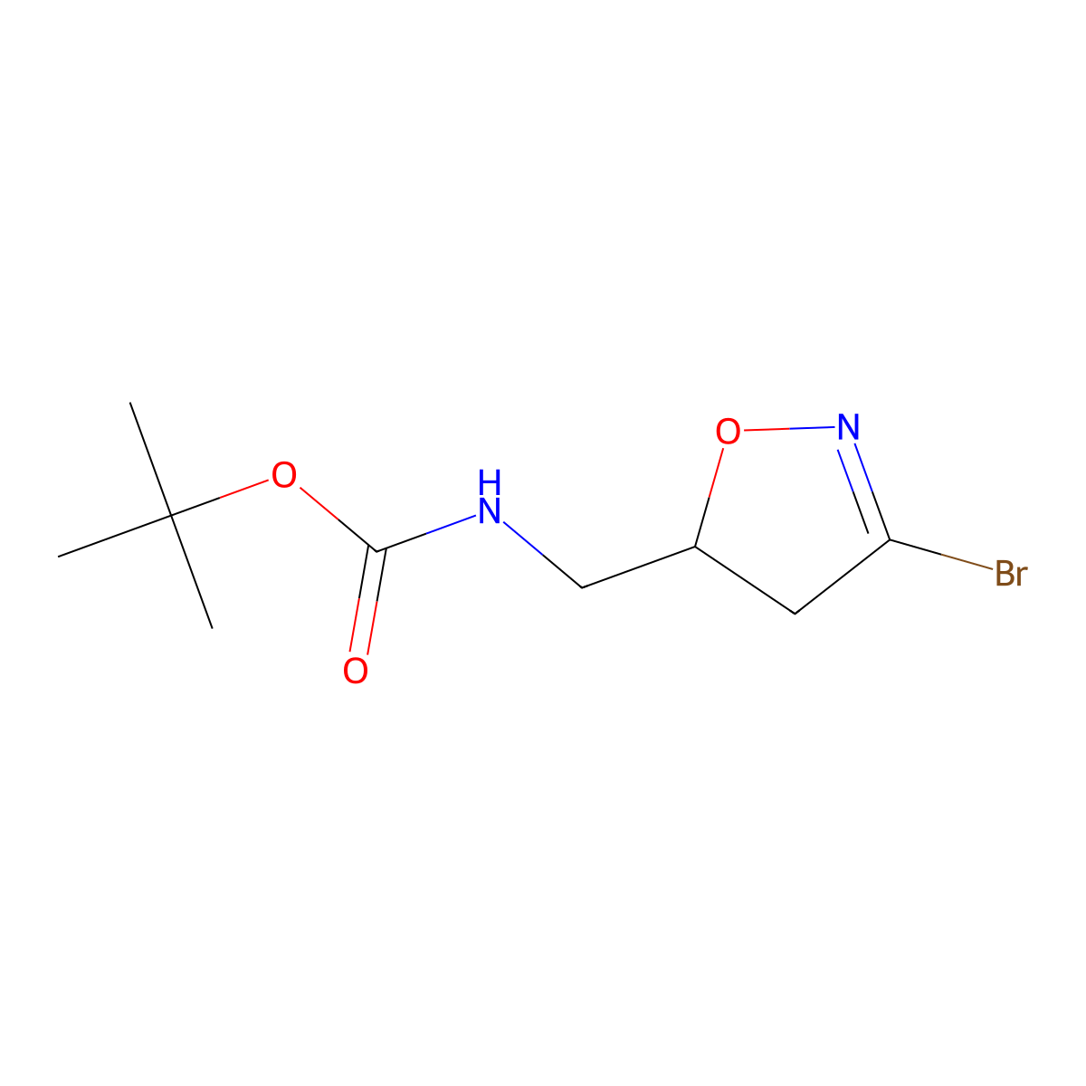 tert-butyl N-((3-bromo-4,5-dihydro-1,2-oxazol-5-yl)methyl)carbamate molecular structure, CAS 109770-82-3