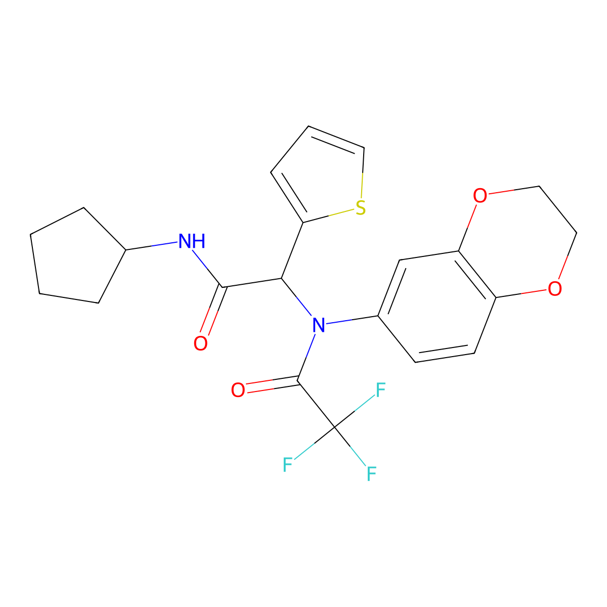 N-Cyclopentyl-I+/--[(2,3-dihydro-1,4-benzodioxin-6-yl)(2,2,2-trifluoroacetyl)amino]-2-thiopheneacetamide molecular structure, CAS 1097721-72-6