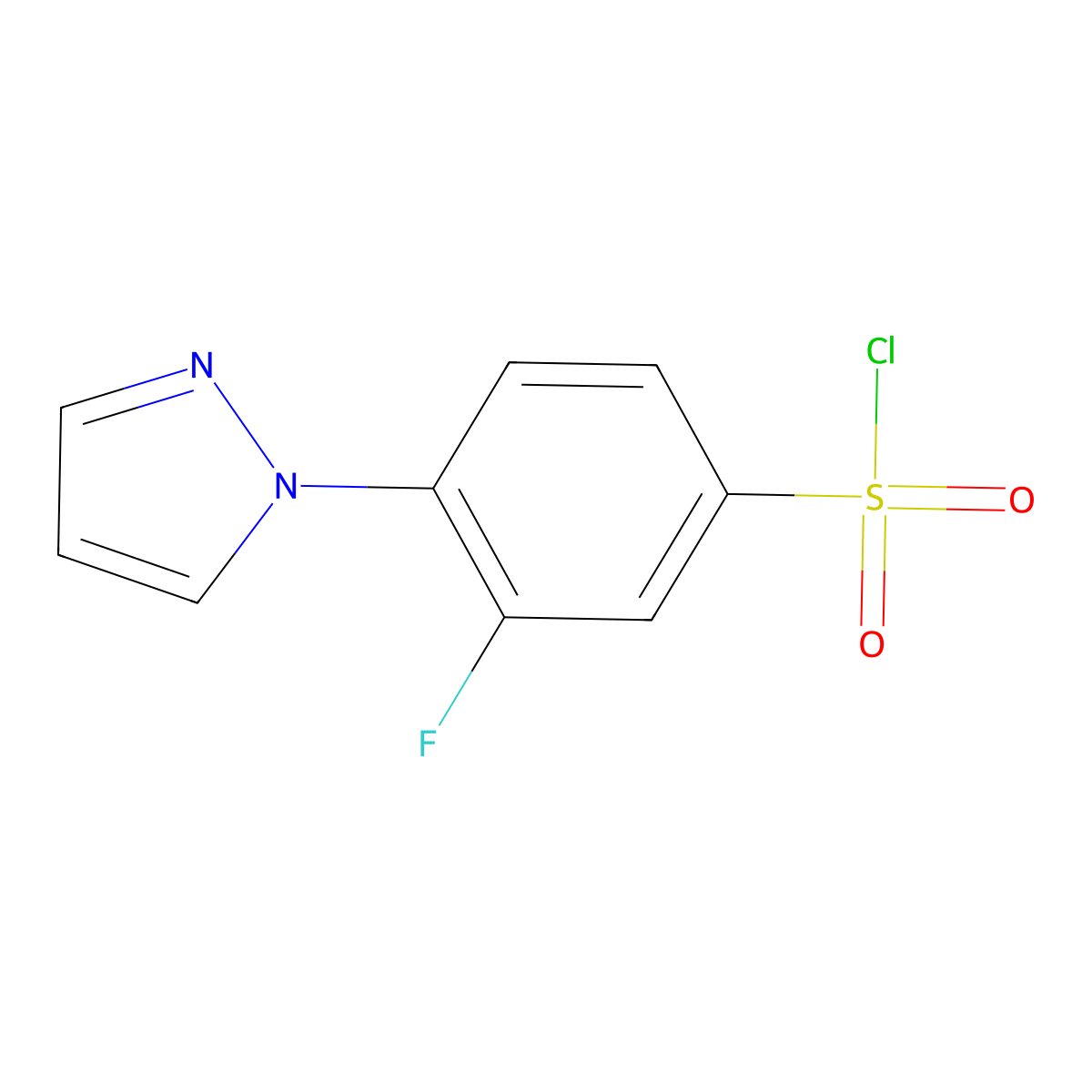 3-fluoro-4-(1H-pyrazol-1-yl)benzene-1-sulfonyl chloride molecular structure, CAS 1097726-37-8