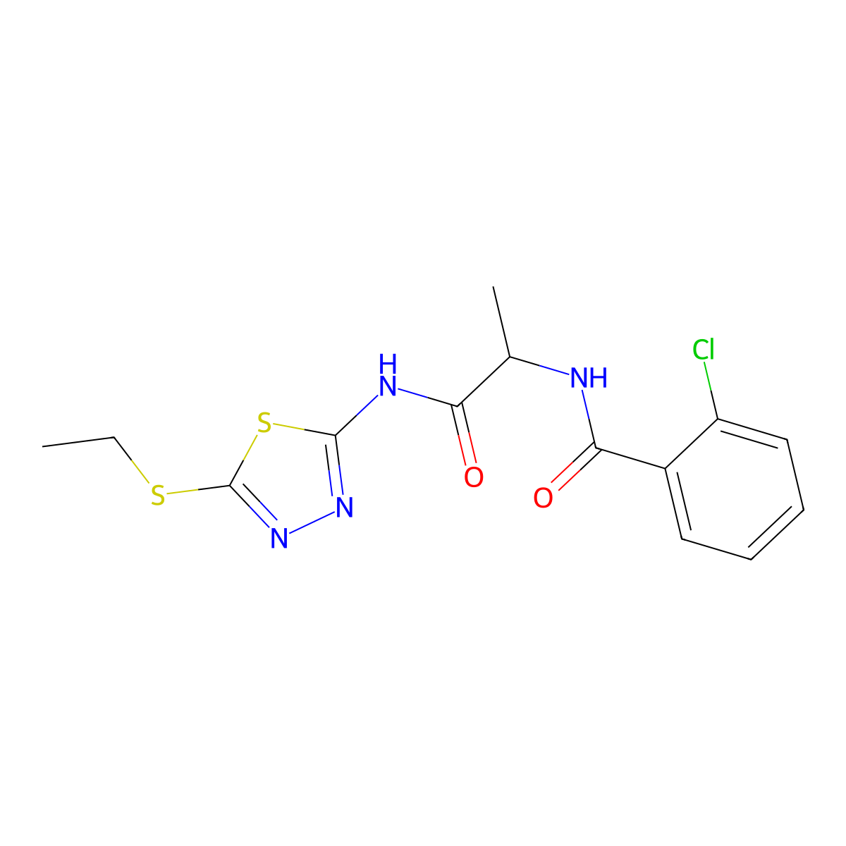 2-Chloro-N-(1-((5-(ethylthio)-1,3,4-thiadiazol-2-yl)amino)-1-oxopropan-2-yl)benzamide molecular structure, CAS 1097773-11-9