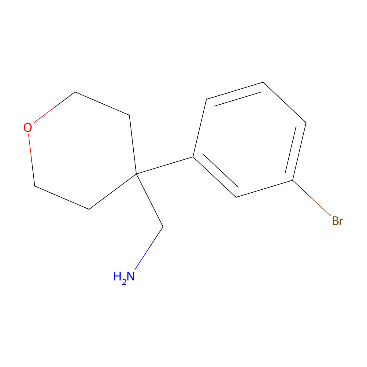 (4-(3-bromophenyl)tetrahydro-2H-pyran-4-yl)methanamine molecular structure, CAS 1097780-78-3