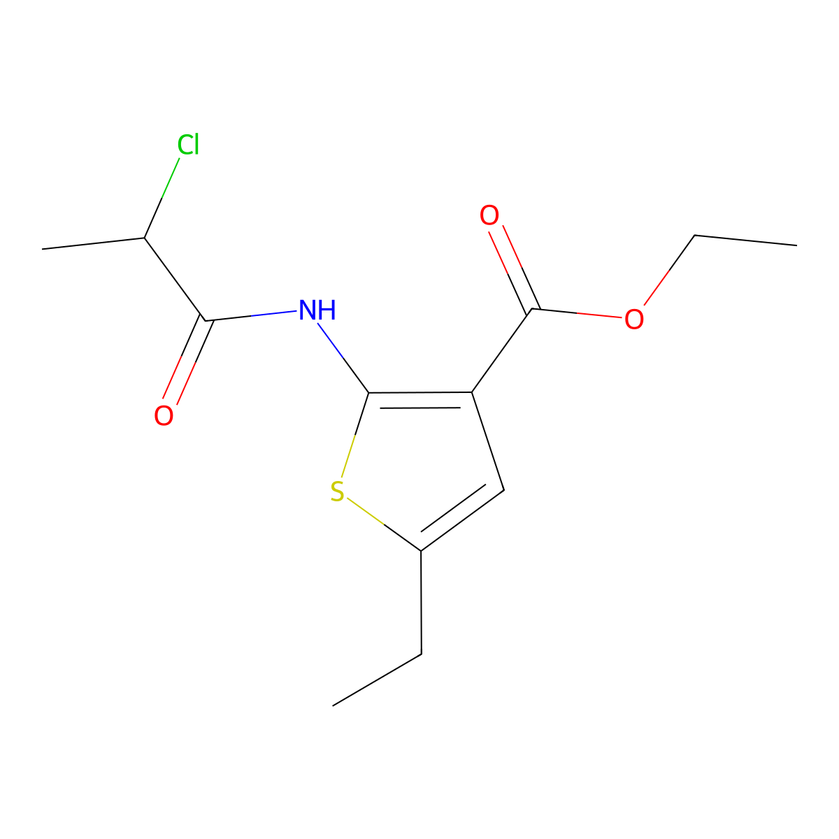 Ethyl 2-(2-chloropropanamido)-5-ethylthiophene-3-carboxylate molecular structure, CAS 1097782-77-8