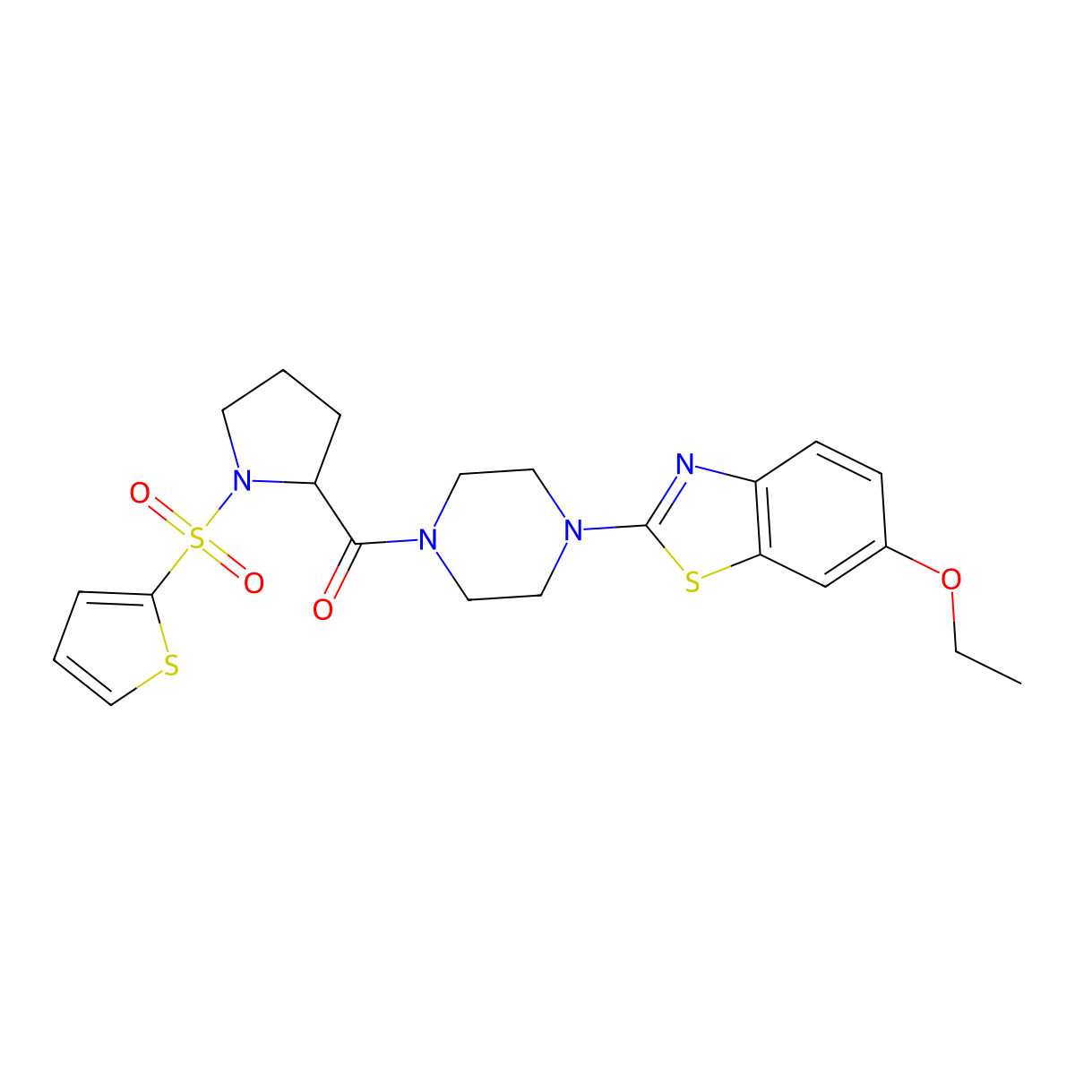 (4-(6-Ethoxybenzo[d]thiazol-2-yl)piperazin-1-yl)(1-(thiophen-2-ylsulfonyl)pyrrolidin-2-yl)methanone molecular structure, CAS 1097833-34-5