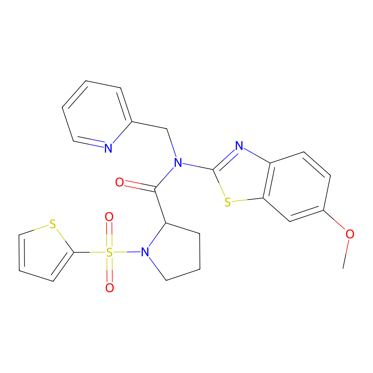 N-(6-methoxybenzo[d]thiazol-2-yl)-N-(pyridin-2-ylmethyl)-1-(thiophen-2-ylsulfonyl)pyrrolidine-2-carboxamide molecular structure, CAS 1097833-42-5