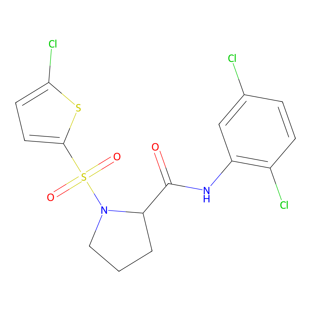 1-((5-chlorothiophen-2-yl)sulfonyl)-N-(2,5-dichlorophenyl)pyrrolidine-2-carboxamide molecular structure, CAS 1097833-77-6