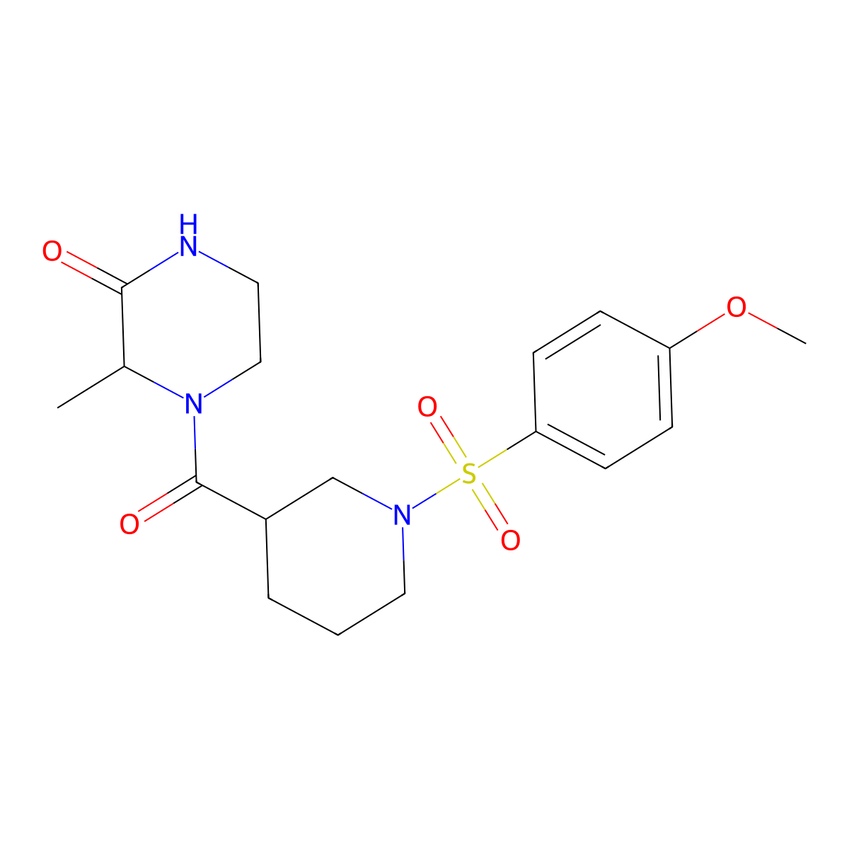 4-(1-((4-Methoxyphenyl)sulfonyl)piperidine-3-carbonyl)-3-methylpiperazin-2-one molecular structure, CAS 1097835-41-0