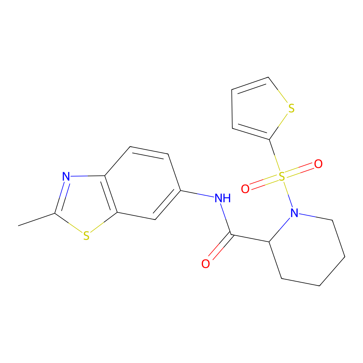 N-(2-methylbenzo[d]thiazol-6-yl)-1-(thiophen-2-ylsulfonyl)piperidine-2-carboxamide molecular structure, CAS 1097896-80-4