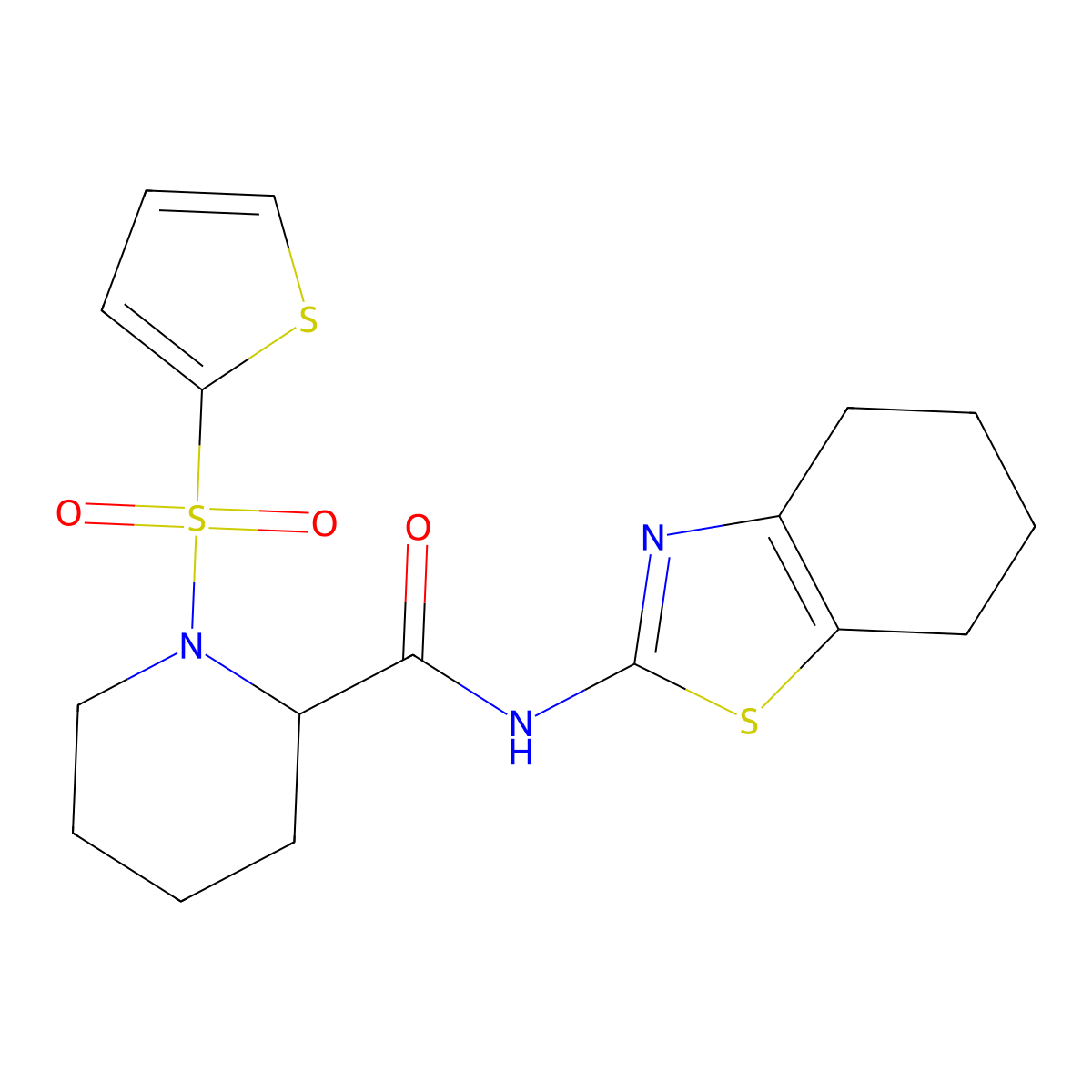 N-(4,5,6,7-tetrahydrobenzo[d]thiazol-2-yl)-1-(thiophen-2-ylsulfonyl)piperidine-2-carboxamide molecular structure, CAS 1097897-03-4