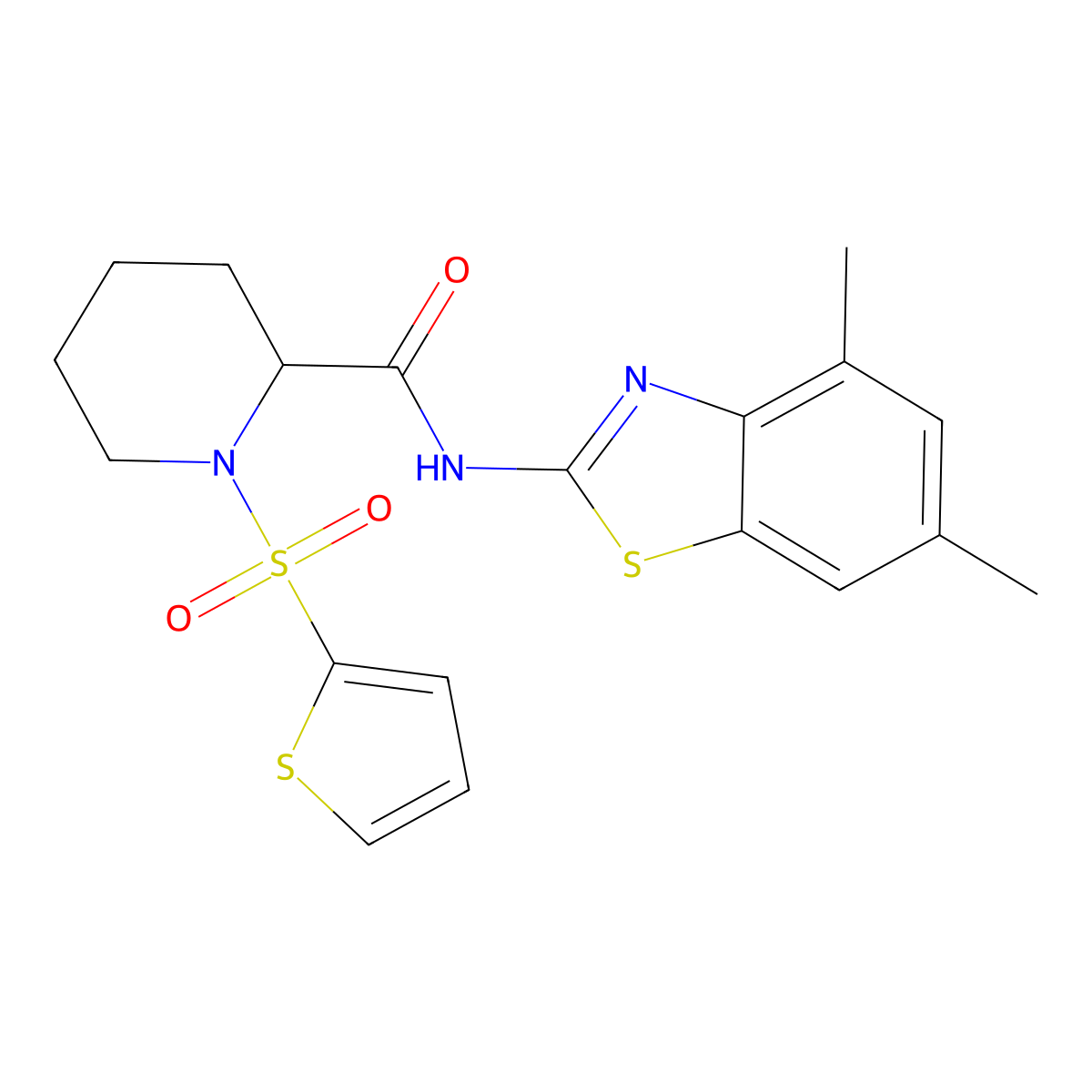 N-(4,6-dimethylbenzo[d]thiazol-2-yl)-1-(thiophen-2-ylsulfonyl)piperidine-2-carboxamide molecular structure, CAS 1097897-25-0