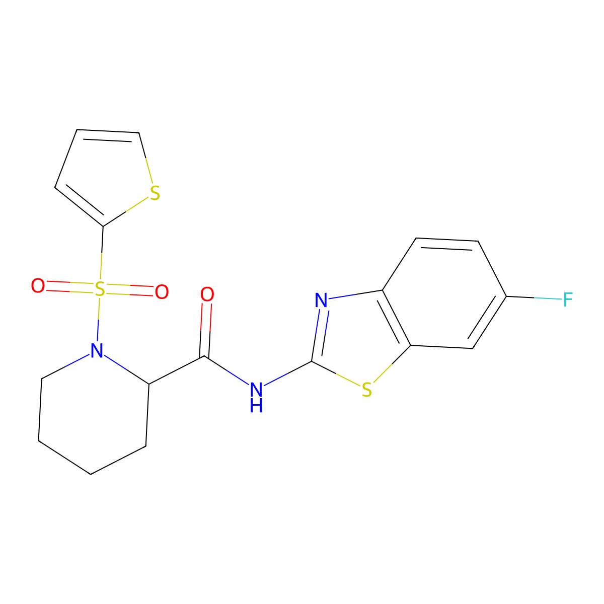 N-(6-fluorobenzo[d]thiazol-2-yl)-1-(thiophen-2-ylsulfonyl)piperidine-2-carboxamide molecular structure, CAS 1097897-33-0