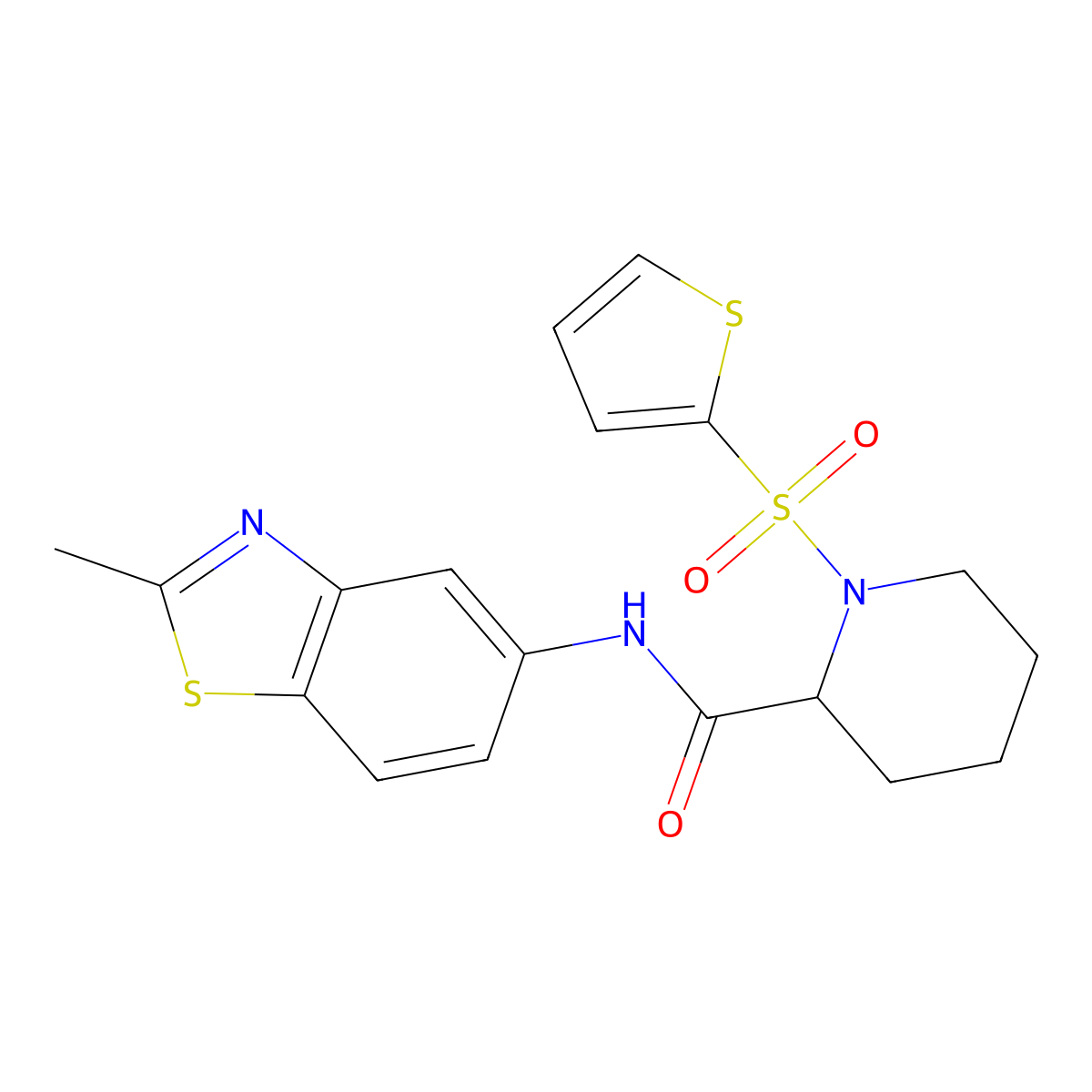 N-(2-methylbenzo[d]thiazol-5-yl)-1-(thiophen-2-ylsulfonyl)piperidine-2-carboxamide molecular structure, CAS 1097897-38-5