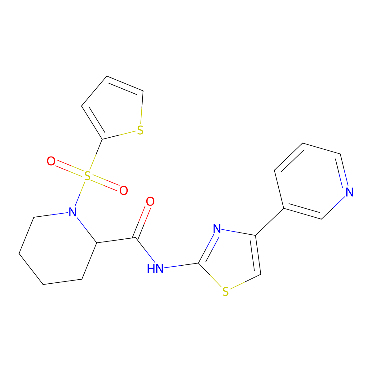 N-(4-(pyridin-3-yl)thiazol-2-yl)-1-(thiophen-2-ylsulfonyl)piperidine-2-carboxamide molecular structure, CAS 1097897-53-4