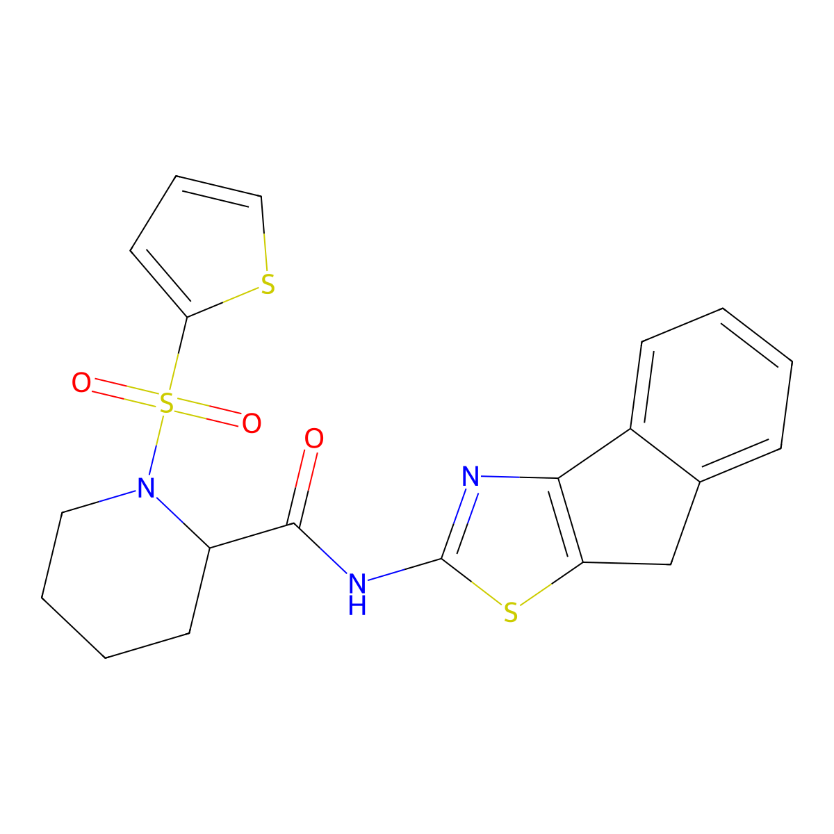N-(8H-indeno[1,2-d]thiazol-2-yl)-1-(thiophen-2-ylsulfonyl)piperidine-2-carboxamide molecular structure, CAS 1097899-47-2