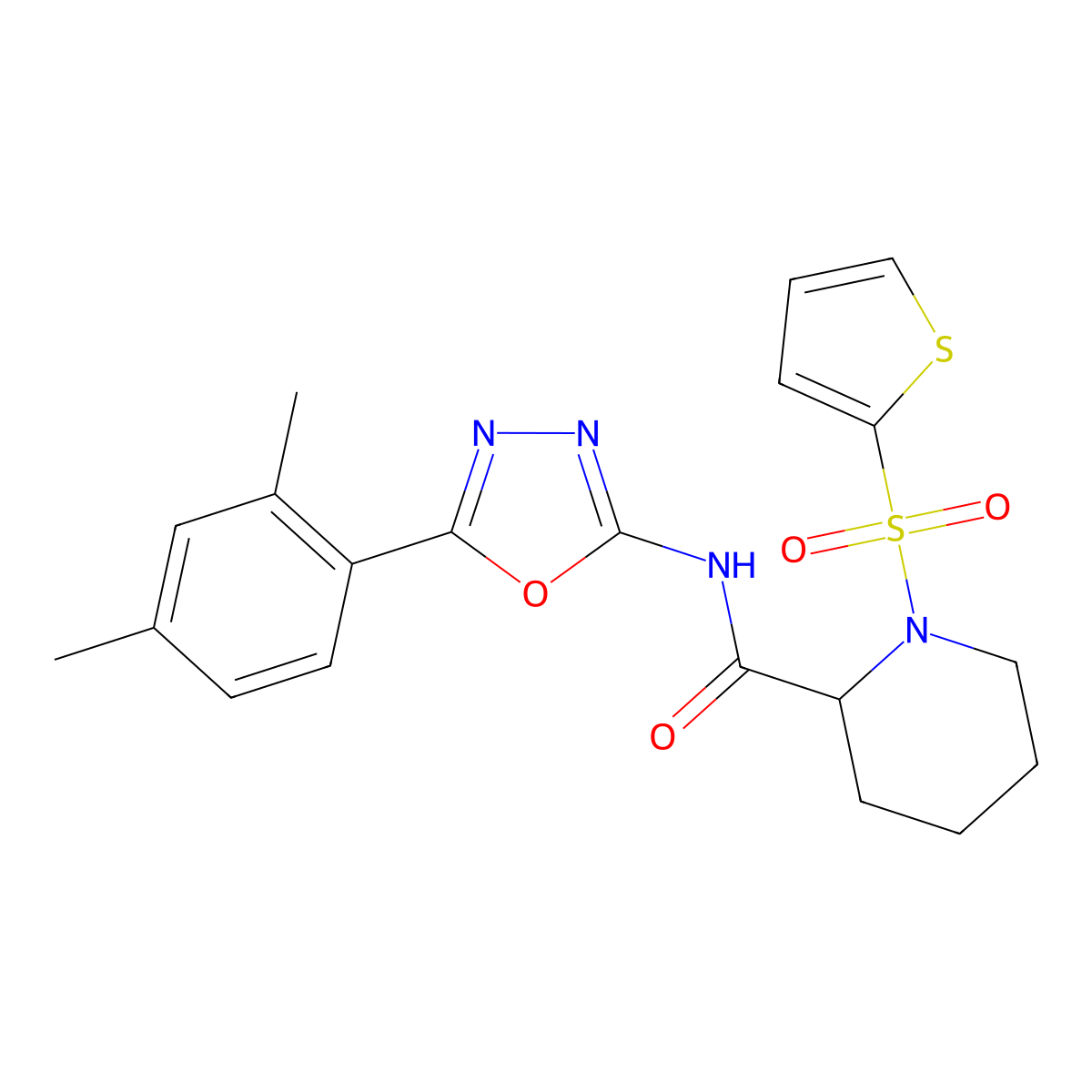 N-(5-(2,4-dimethylphenyl)-1,3,4-oxadiazol-2-yl)-1-(thiophen-2-ylsulfonyl)piperidine-2-carboxamide molecular structure, CAS 1097899-59-6