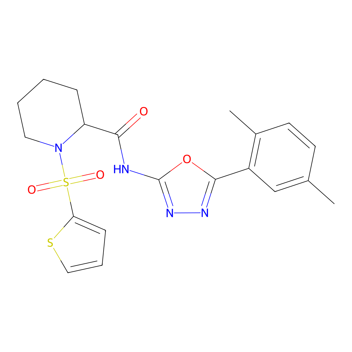 N-(5-(2,5-dimethylphenyl)-1,3,4-oxadiazol-2-yl)-1-(thiophen-2-ylsulfonyl)piperidine-2-carboxamide molecular structure, CAS 1097900-00-9