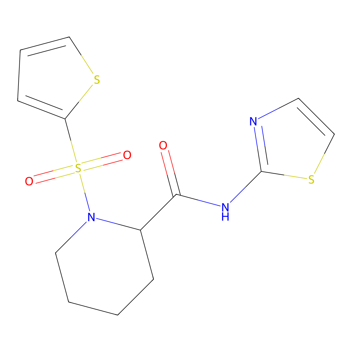 N-(thiazol-2-yl)-1-(thiophen-2-ylsulfonyl)piperidine-2-carboxamide molecular structure, CAS 1097900-69-0