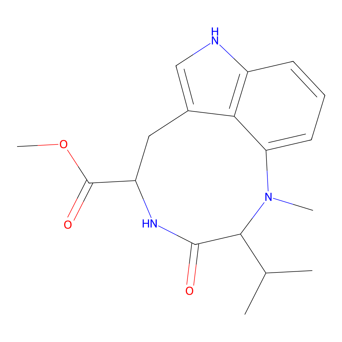 1H-Pyrrolo[4,3,2-gh]-1,4-benzodiazonine-5-carboxylic acid, 2,3,4,5,6,8-hexahydro-1-methyl-2-(1-methylethyl)-3-oxo-, methyl ester, (2S,5R)- molecular structure, CAS 1097985-47-1