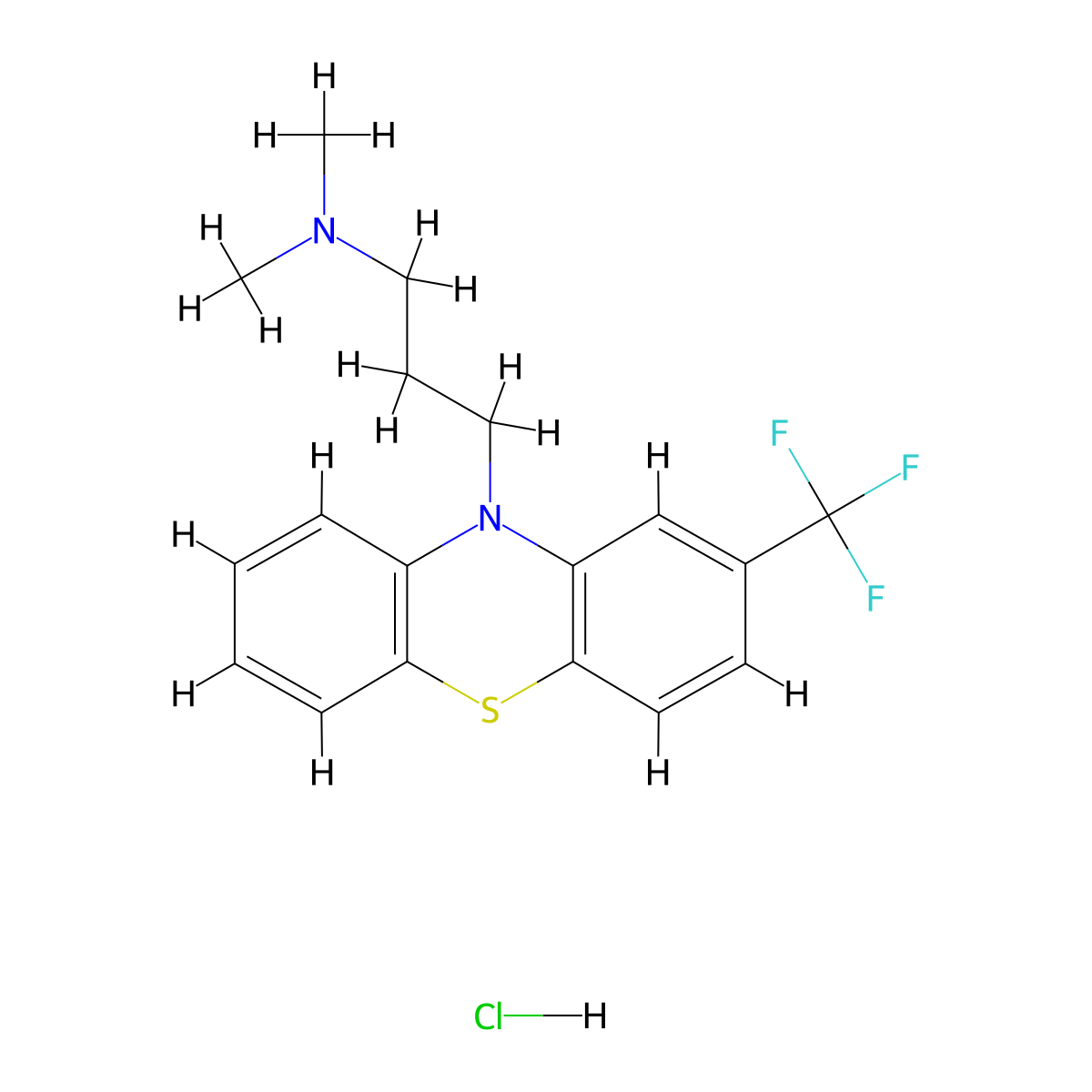 10H-Phenothiazine-10-propanamine, N,N-dimethyl-2-(trifluoromethyl)-, monohydrochloride molecular structure, CAS 1098-60-8