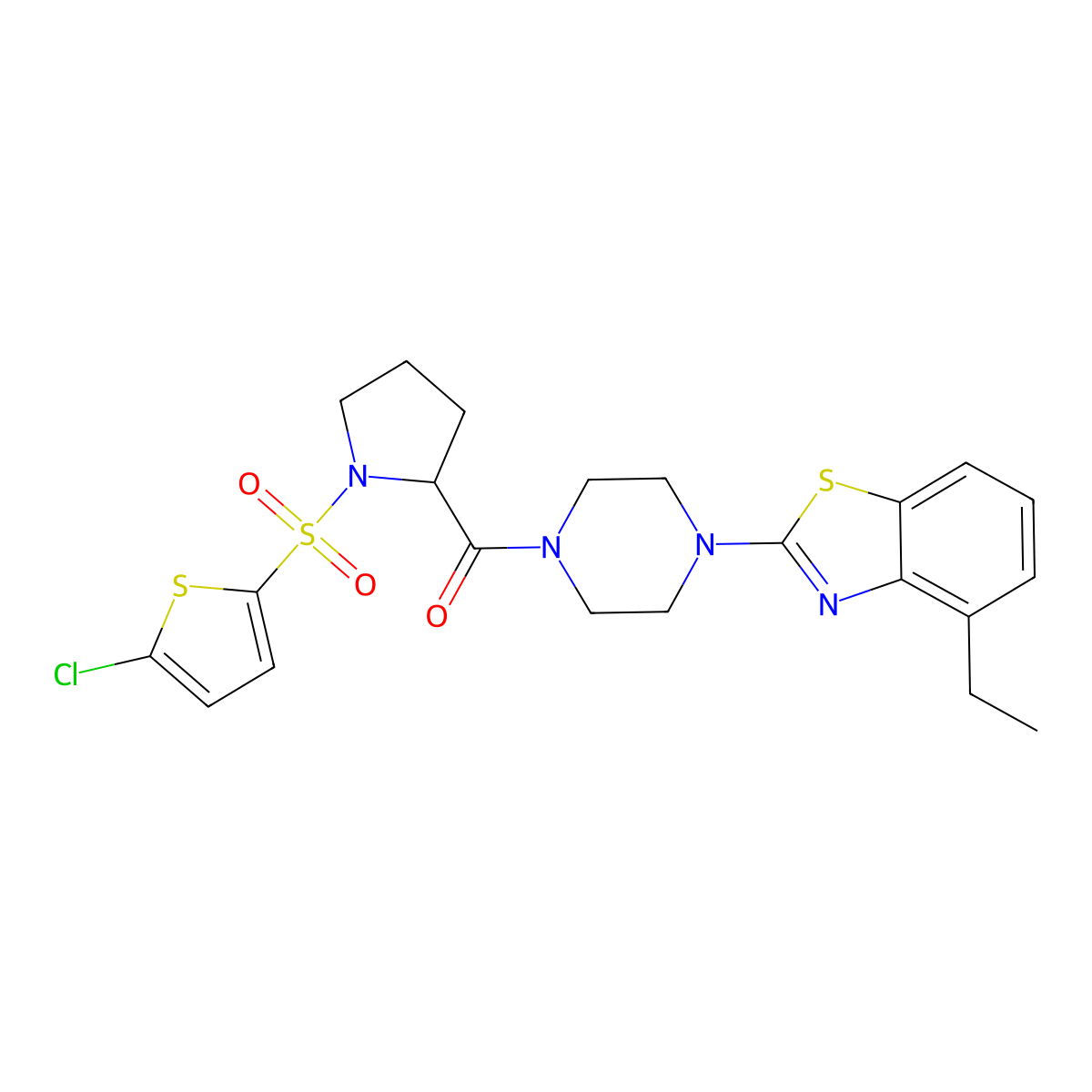 (1-((5-Chlorothiophen-2-yl)sulfonyl)pyrrolidin-2-yl)(4-(4-ethylbenzo[d]thiazol-2-yl)piperazin-1-yl)methanone molecular structure, CAS 1098096-54-8