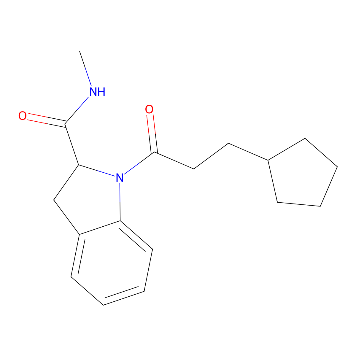 1-(3-cyclopentylpropanoyl)-N-methylindoline-2-carboxamide molecular structure, CAS 1098107-73-3