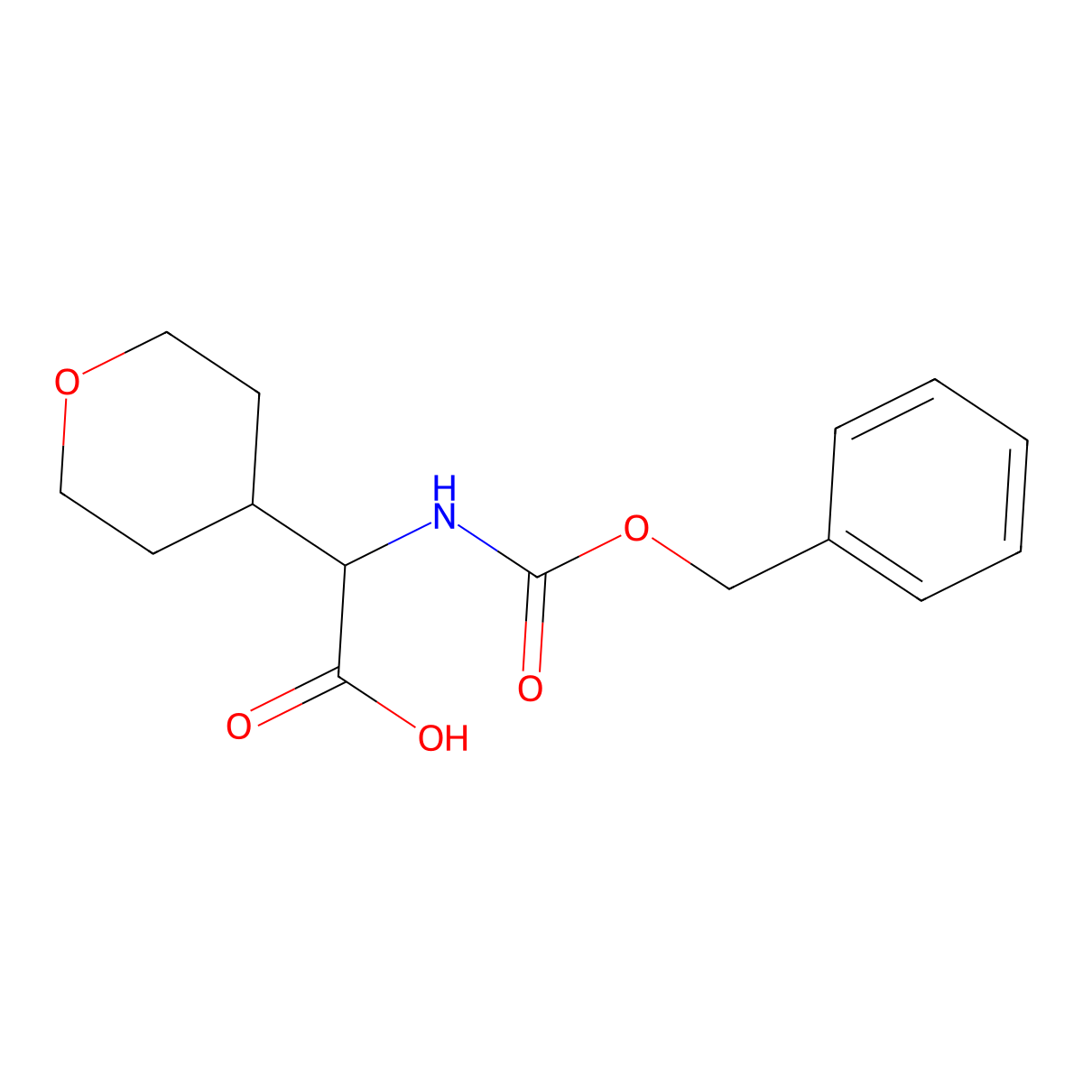 (S)-2-(((Benzyloxy)carbonyl)amino)-2-(tetrahydro-2H-pyran-4-yl)acetic acid molecular structure, CAS 1098184-12-3