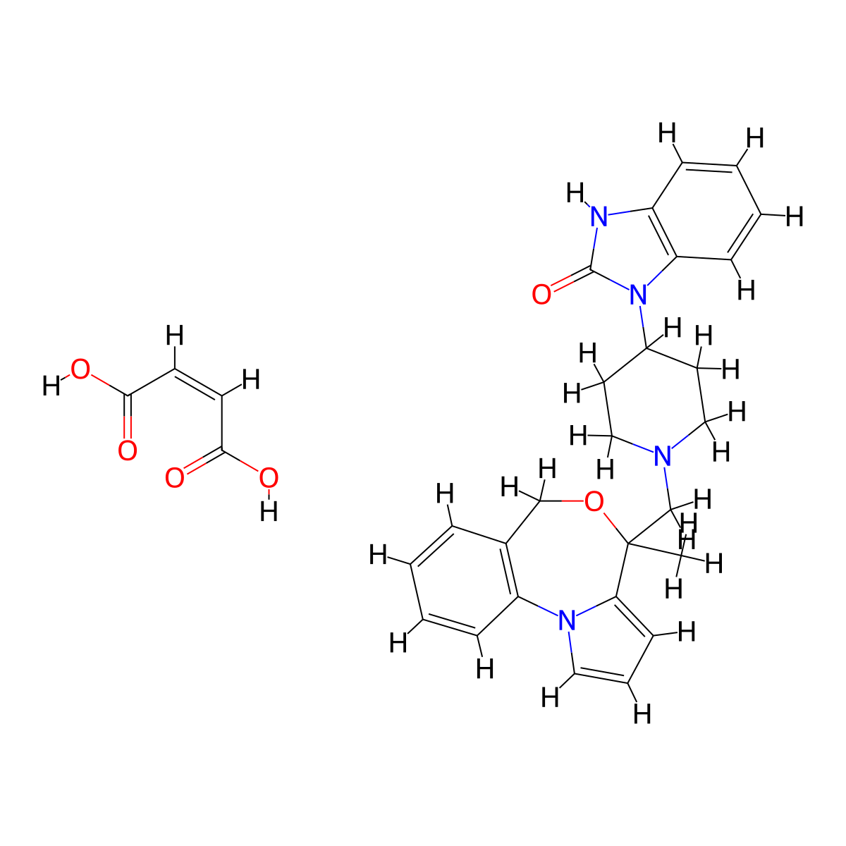 2H-Benzimidazol-2-one, 1,3-dihydro-1-(1-((4-methyl-4H,6H-pyrrolo(1,2-a)(4,1)benzoxazepin-4-yl)methyl)-4-piperidinyl)-, (2Z)-2-butenedioate (1:1) molecular structure, CAS 109826-27-9