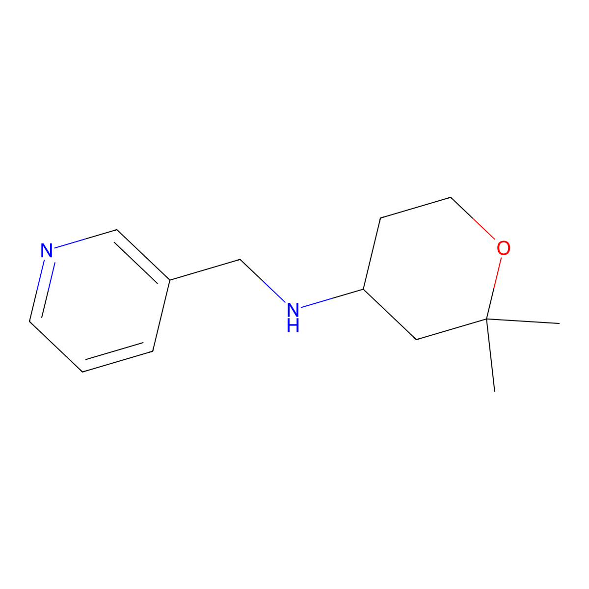 2,2-dimethyl-N-(pyridin-3-ylmethyl)tetrahydro-2H-pyran-4-amine molecular structure, CAS 1098340-23-8