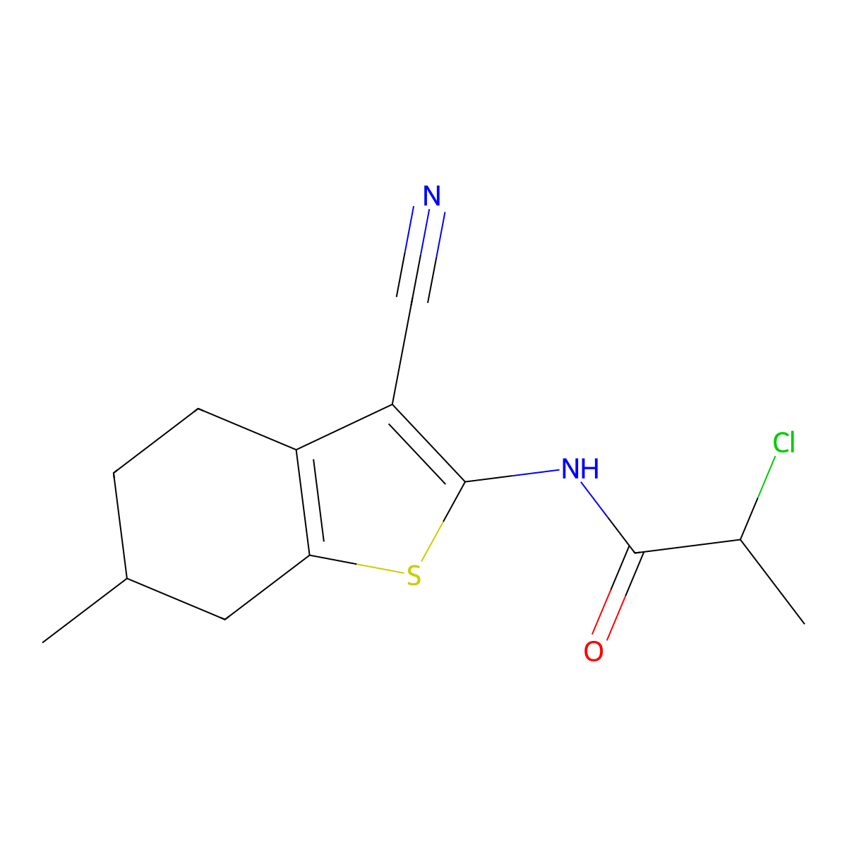 2-Chloro-N-(3-cyano-6-methyl-4,5,6,7-tetrahydro-1-benzothien-2-yl)propanamide molecular structure, CAS 1098346-38-3