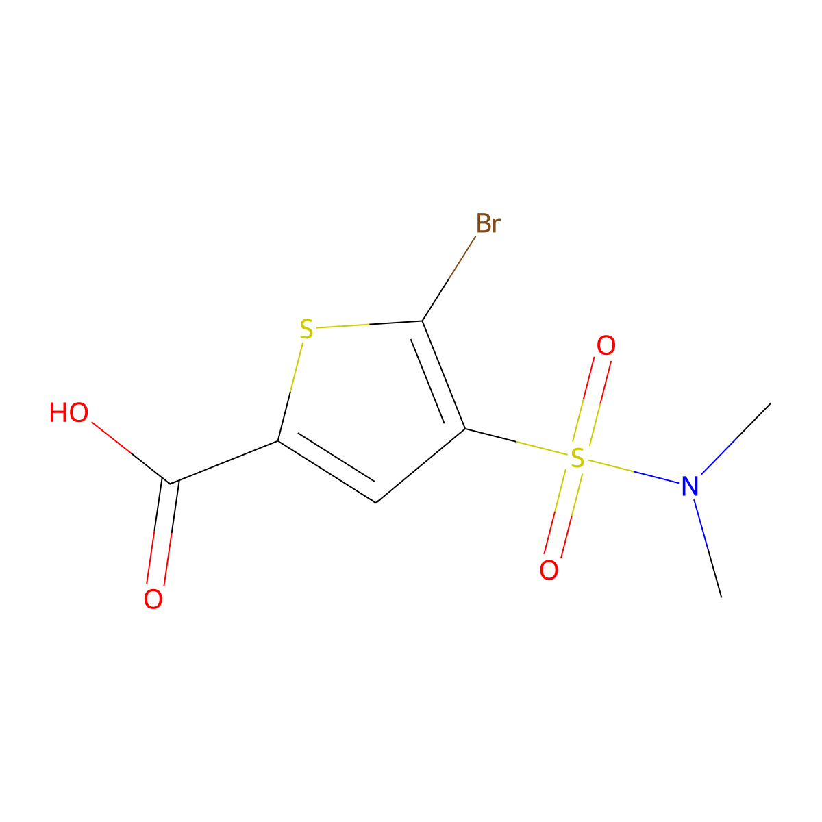 5-bromo-4-(N,N-dimethylsulfamoyl)thiophene-2-carboxylic acid molecular structure, CAS 1098368-35-4